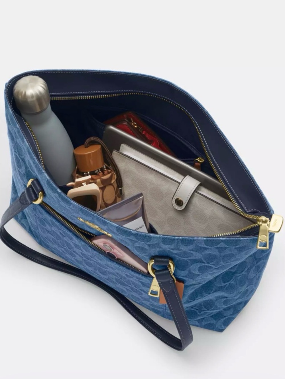 COACH Station Tote Bag In Signature Denim with Leather Straps - NWT - Picture 3 of 10